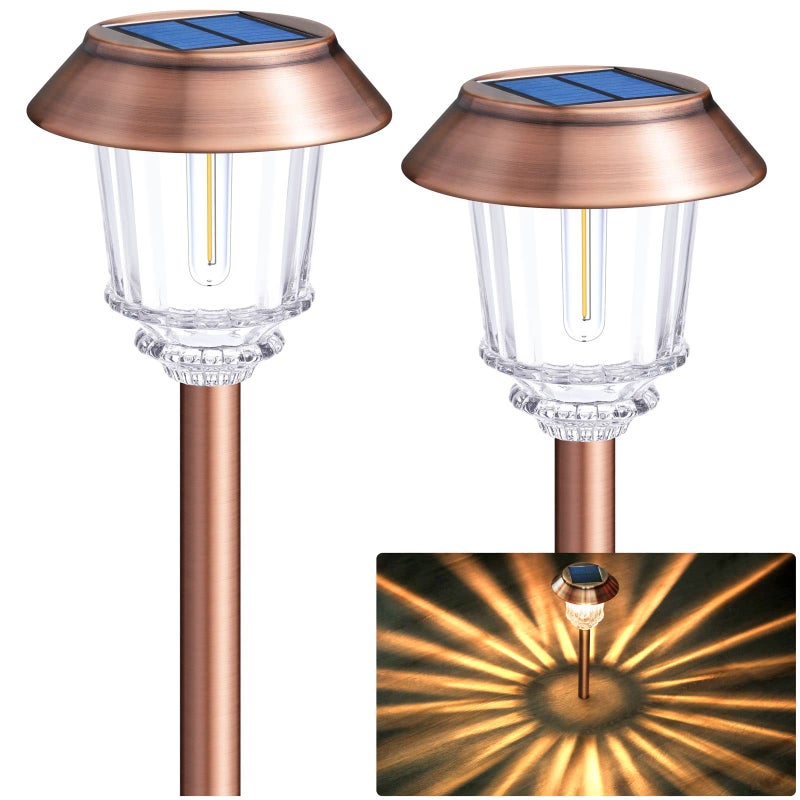 DenicMic Solar Garden Lights Outdoor Pathway Lights Glass Stainless Steel Waterproof Solar Powered Landscape Lighting for Yard Patio Lawn Path Walkway, Super Bright 12-40 Lumens, 2 Pack - Image 1